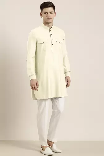 Cream cotton short pathani