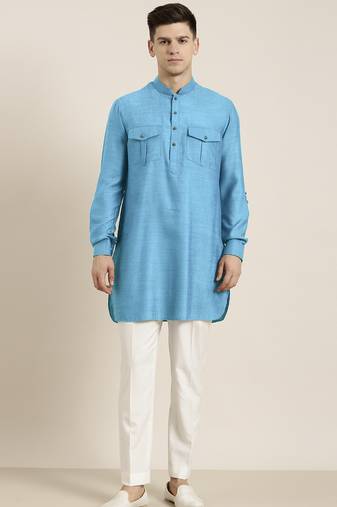 Blue light cotton short pathani