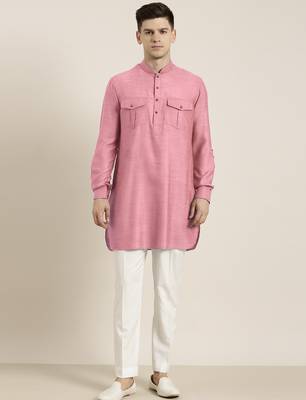 Old rose cotton short pathani 1