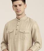 Beige cotton short pathani