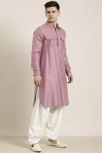 Rose pink cotton pathani with salwar