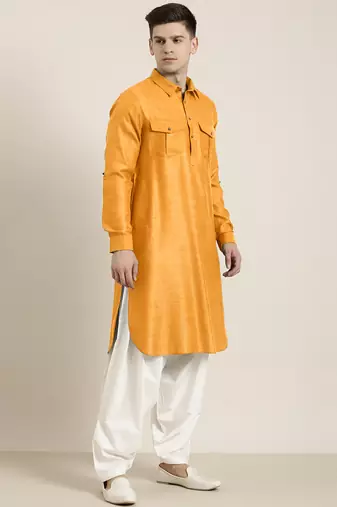 Mustard cotton pathani with salwar