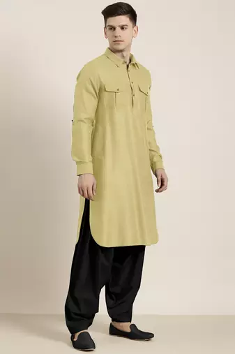 Greenish beige cotton pathani with salwar
