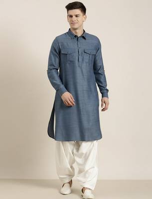 Denim blue cotton pathani with salwar 1
