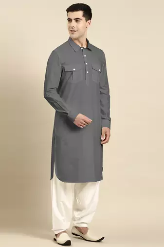 Grey fine cotton pathani