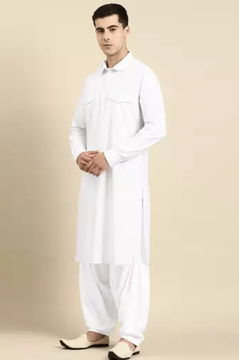 White fine cotton pathani with salwar