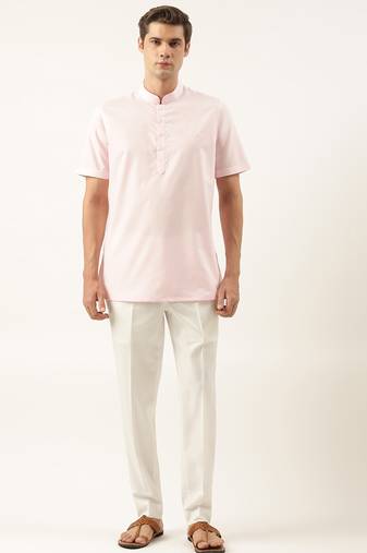 Baby pink cotton short kurta