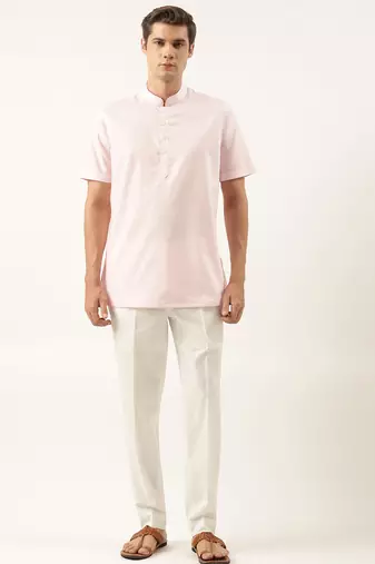 Baby pink cotton short kurta