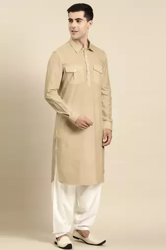 Beige fine cotton pathani with salwar