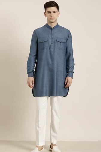 Denim blue cotton short pathani