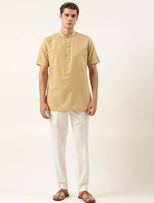Beige cotton short kurta 1