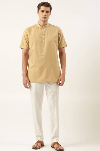 Beige cotton short kurta