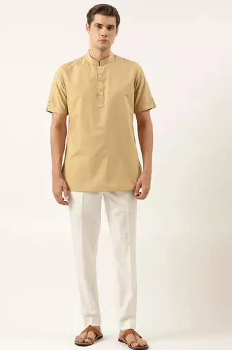 Beige cotton short kurta