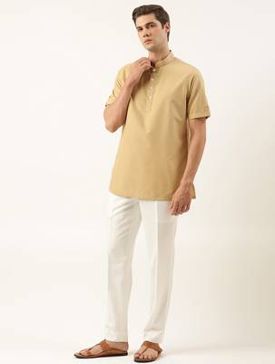 Beige cotton short kurta 3