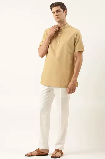 Beige cotton short kurta