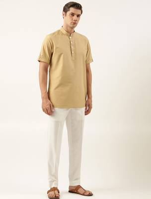 Beige cotton short kurta 4