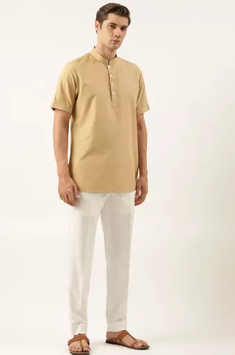 Beige cotton short kurta