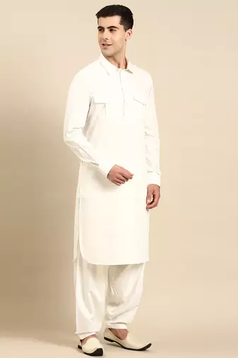 Off white fine cotton pathani with salwar