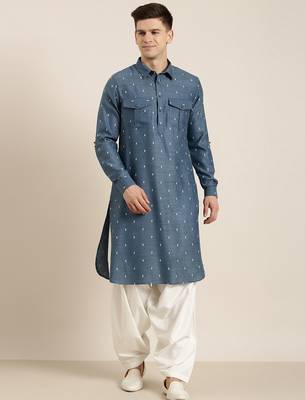 Denim blue cotton pathani with salwar 1