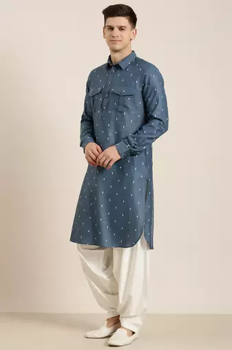 Denim blue cotton pathani with salwar