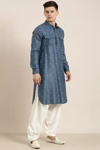 Denim blue cotton pathani with salwar