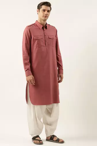Burgundy pure cotton pathani with salwar