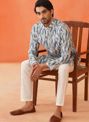 Blue ikat printed kurtas 4