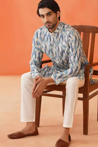 Blue ikat printed kurtas