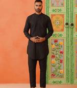 Black silk embroiderd front open kurtas