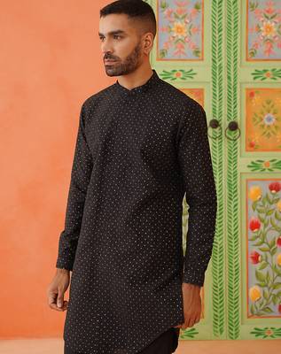 Black silk embroiderd front open kurtas 3