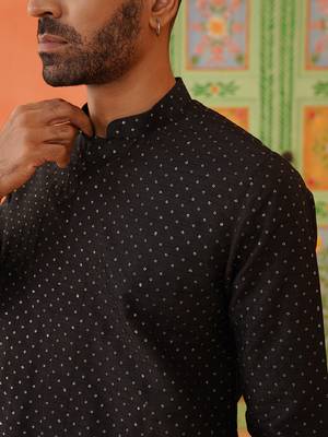 Black silk embroiderd front open kurtas 4