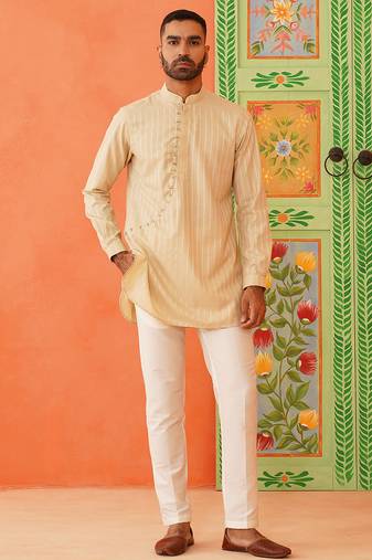 Beige self design cotton kurtas