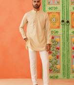 Beige self design cotton kurtas