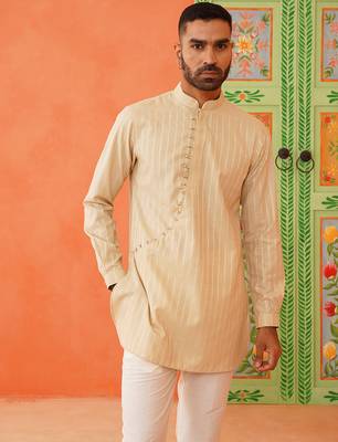 Beige self design cotton kurtas 3