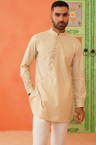 Beige self design cotton kurtas