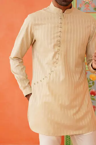 Beige self design cotton kurtas