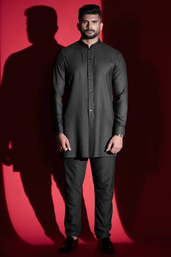 Black cotton front open kurtas