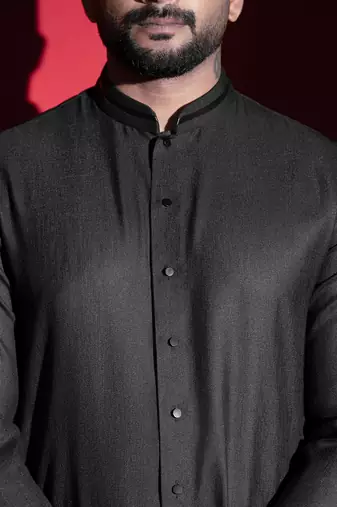 Black cotton front open kurtas