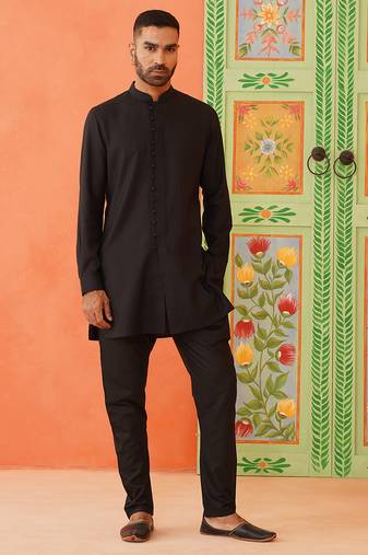 Black cotton front open kurtas