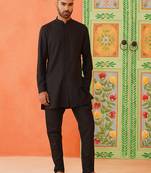 Black cotton front open kurtas