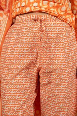 Women's Orange Grey cotton floral print kurta set with dupatta & trouser 5