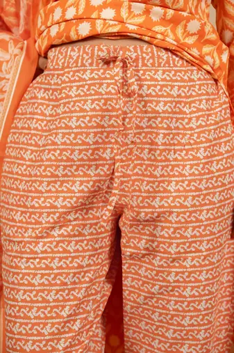 Women's Orange Grey cotton floral print kurta set with dupatta & trouser