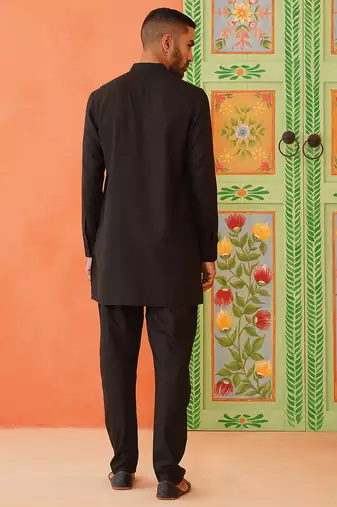 Black cotton front open kurtas