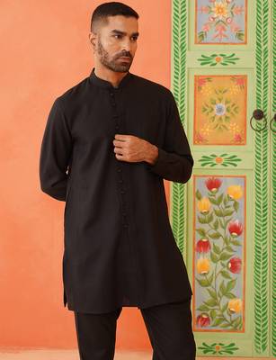 Black cotton front open kurtas 3
