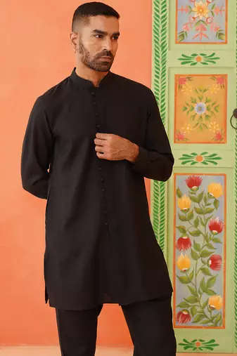 Black cotton front open kurtas