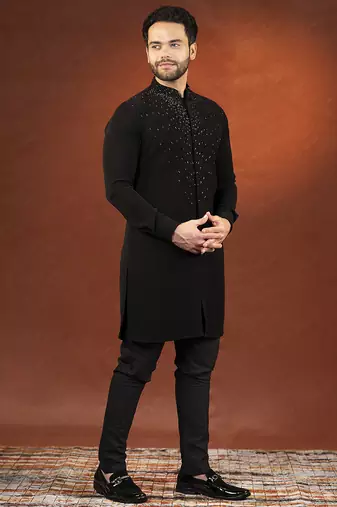 Black ceremonial front open kurtas