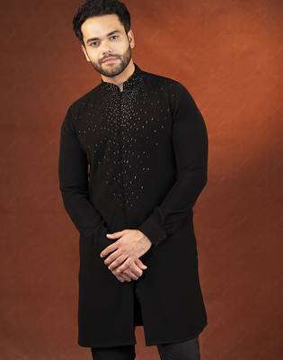 Black ceremonial front open kurtas 4