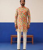 Beige multicolor ceremonial kurtas