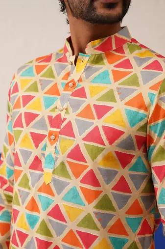Beige multicolor ceremonial kurtas
