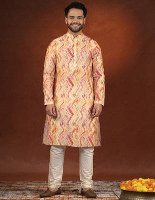 Gold zigzag multicolor ceremonial kurtas 1